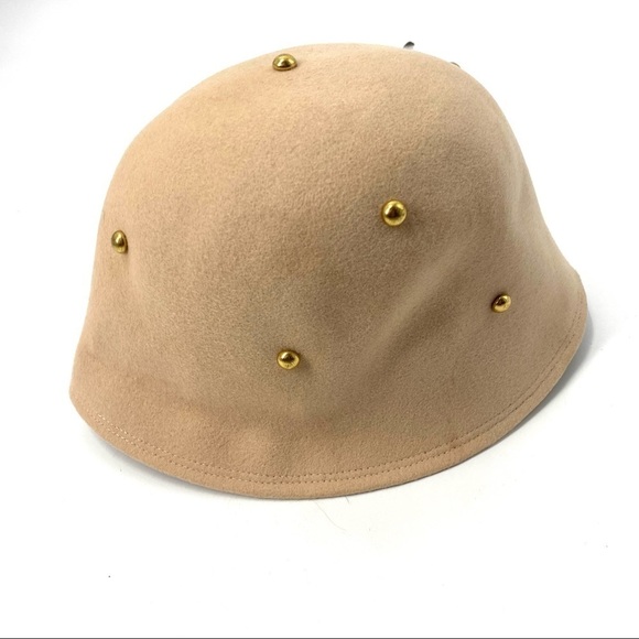 Vintage Henry Pollak Clover Lane blush pink gold stud wool hat - Picture 1 of 6
